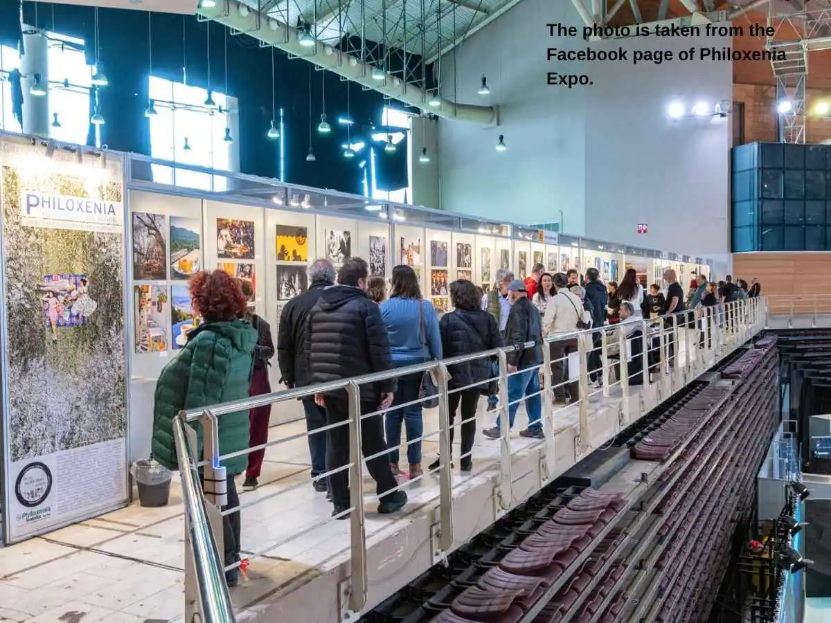 Philoxenia  2026 stand in Thessaloniki with meeting area and tourism destination displays
