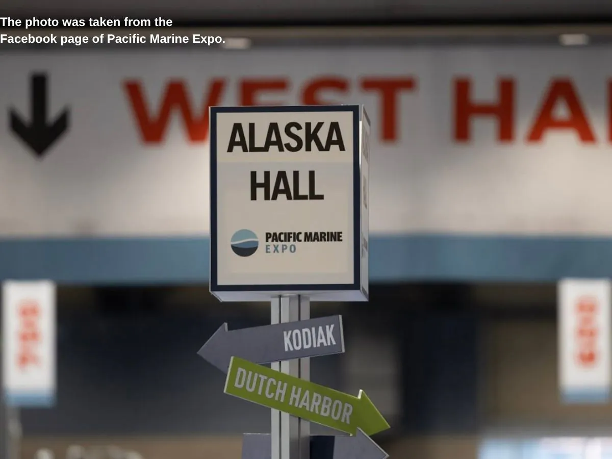 Pacific Marine Expo  2026 stand in Seattle with demo counter and meeting zone at CenturyLink Field