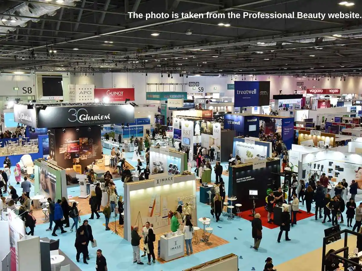 Professional Beauty London  2026 stand in London at ExCeL London with tester stations and skincare consultation area