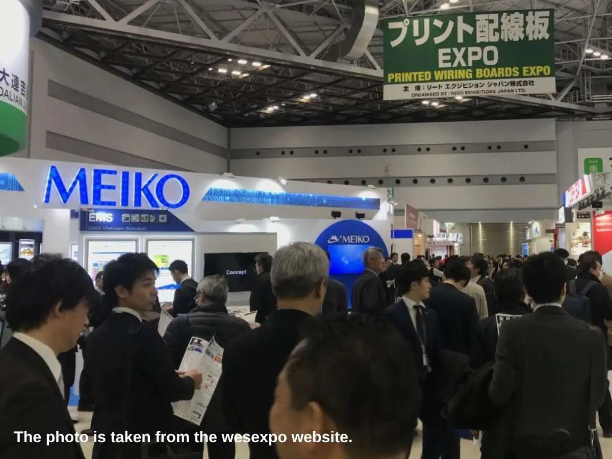 PWB Expo  2026 Tokyo stand with PCB demo area at Tokyo Big Sight