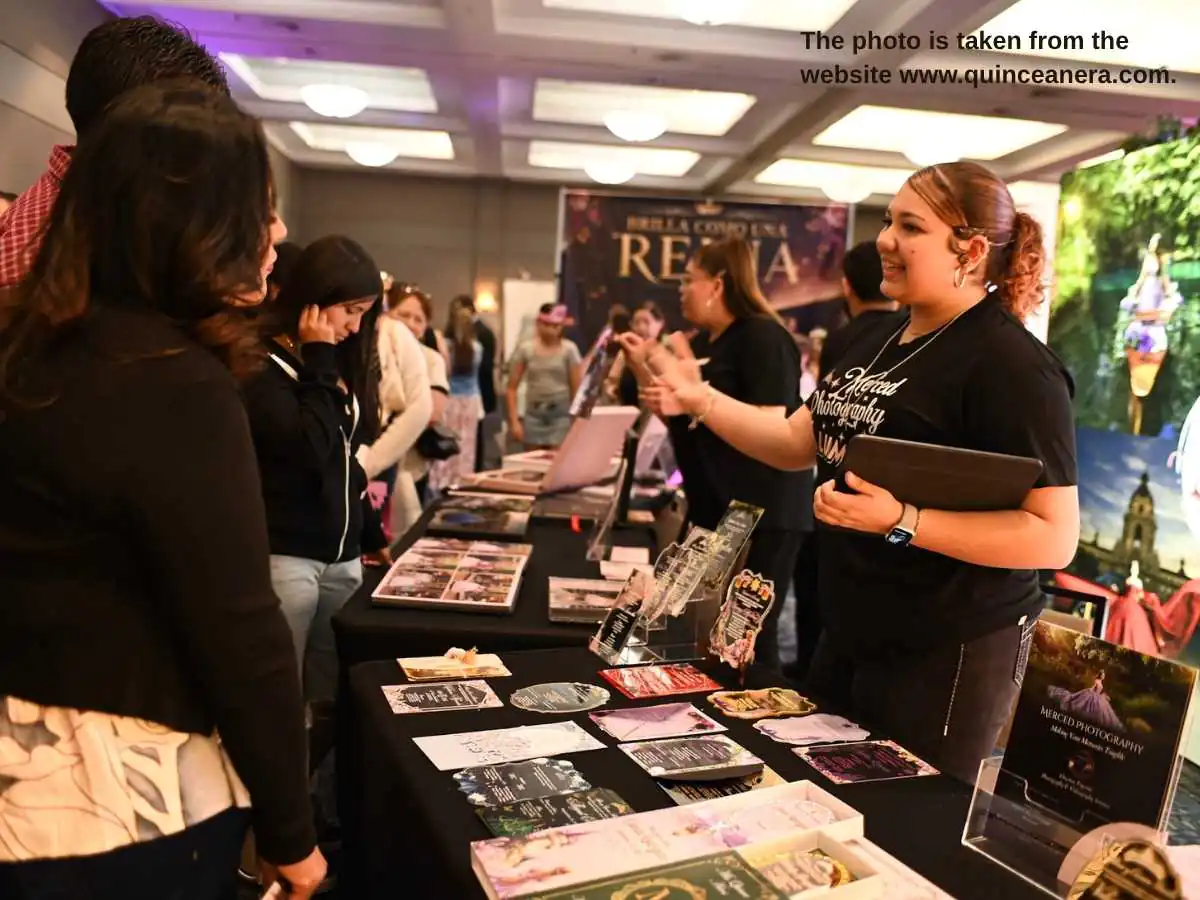 Exhibition stand at Quinceanera Expo Ontario  2026 in Ontario with meeting area and fashion display