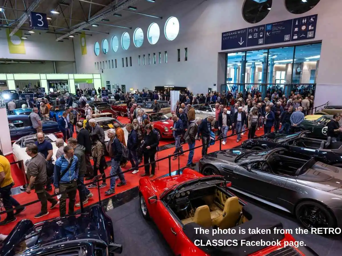 Retro Classics Bavaria  2026 stand in Nuremberg with vehicle display and meeting area at NürnbergMesse