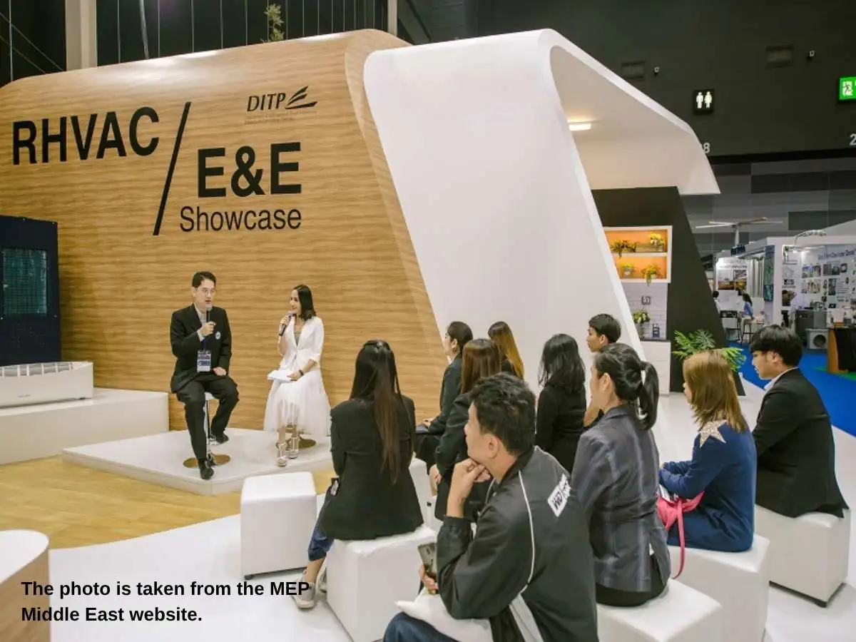 RHVAC Bangkok  2027 exhibition stand in Bangkok with meeting zone and HVAC demo area at BITEC
