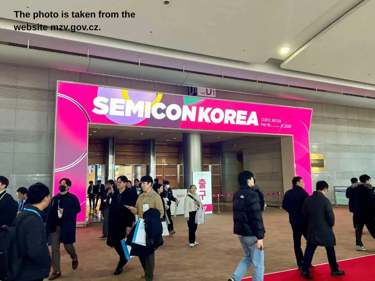 Semicon Korea  2027 stand at COEX Convention & Exhibition Center in Seoul with semiconductor demo zone and meeting area