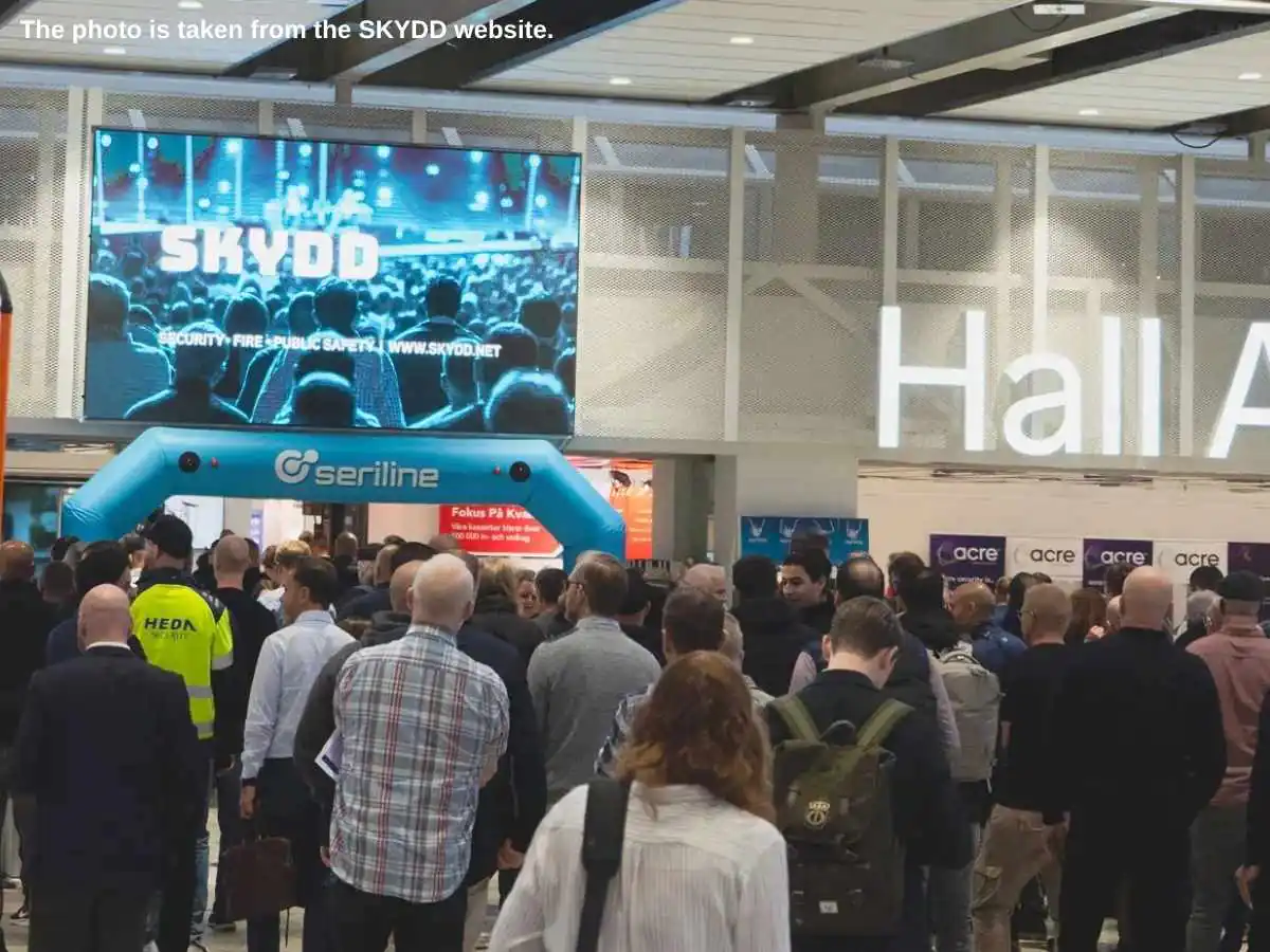 SKYDD  2026 Stockholm stand with fire safety demo zone at Stockholmsmssan