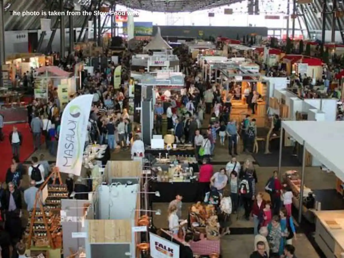 Slow Food Fair  2027 Stuttgart stand at Messe Stuttgart with tasting counters and meeting area