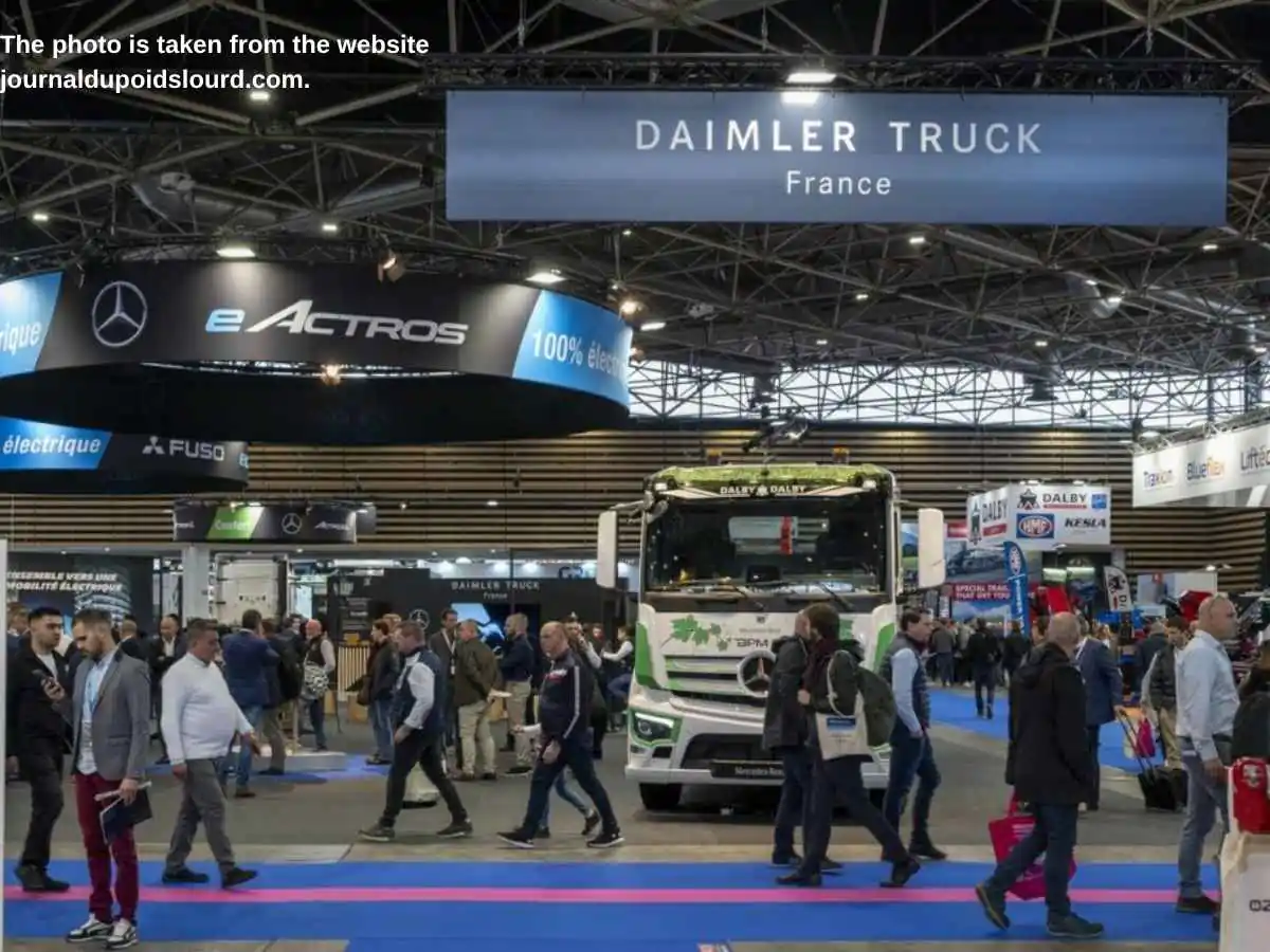 SOLUTRANS  2027 stand in Lyon with truck display and meeting area at Eurexpo Lyon