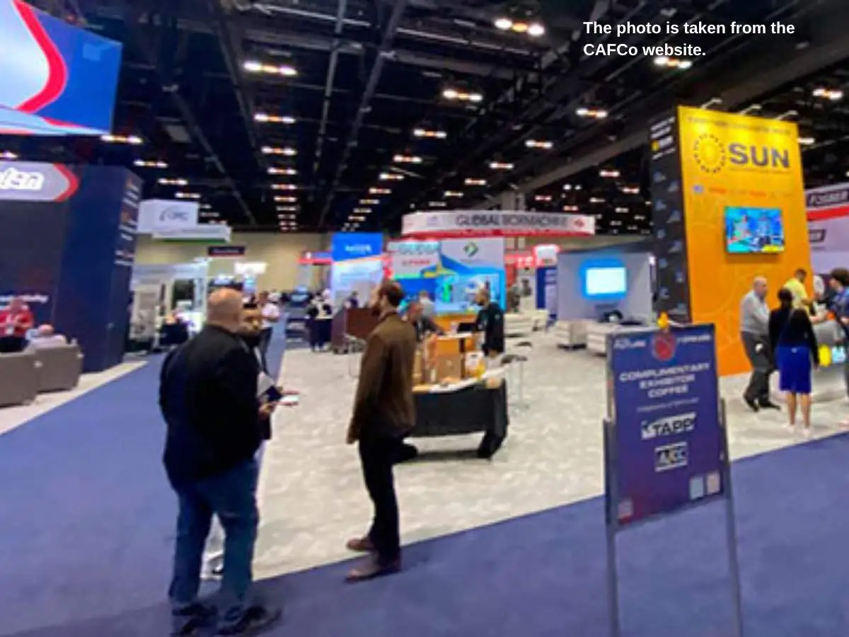 Super Corr Expo  2028 Orlando exhibition stand at Orlando Orange County Convention Center with machinery display and meeting area