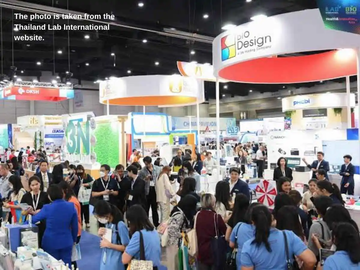 Thailand Lab  2026 exhibition stand in Bangkok at BITEC with lab demo counter and meeting zone