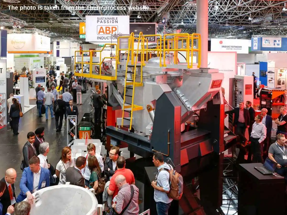 Thermprocess  2027 stand in Dusseldorf with industrial furnace demo area and meeting zone at Messe Düsseldorf