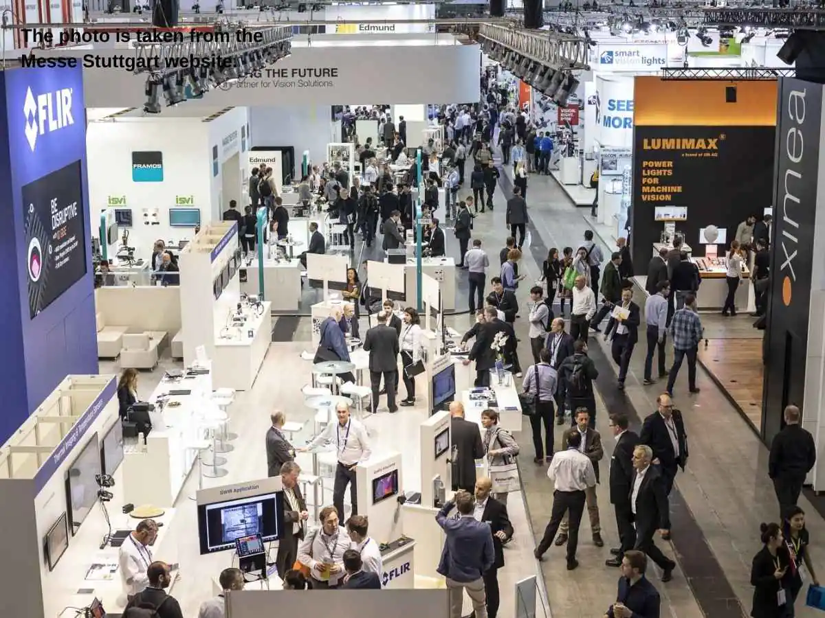 Vision  2026 stand at Messe Stuttgart in Stuttgart with camera demo area and meeting zone