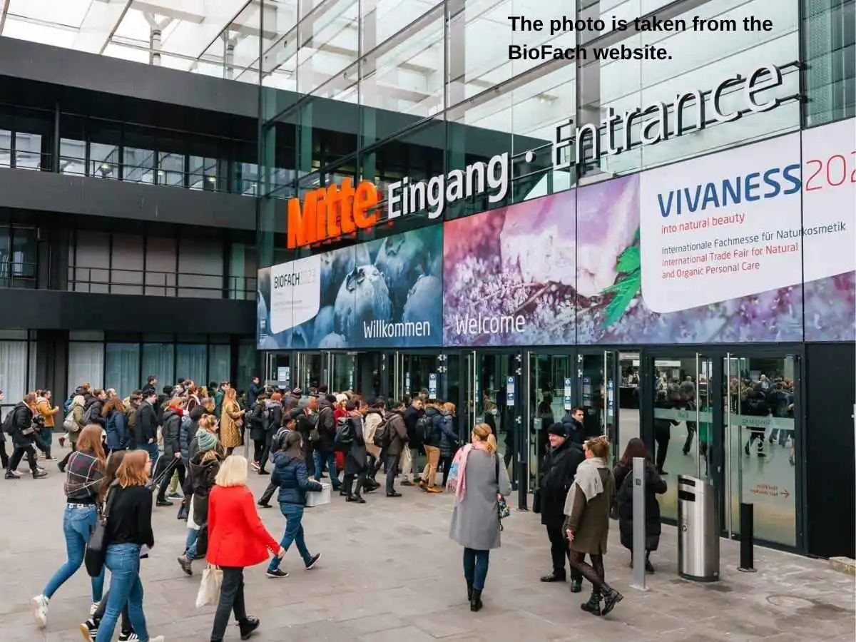 Vivaness  2027 stand in Nuremberg with skincare consultation area and tester stations at NürnbergMesse