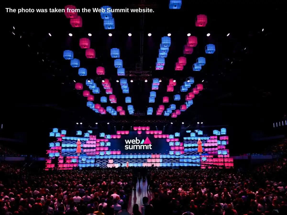 Web Summit  2026 stand in Lisbon at Altice Arena with demo stations and meeting area